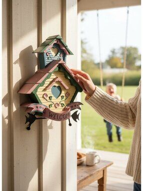 Decorative Hand-Painted "Welcome" Birdhouse Wall Hanging